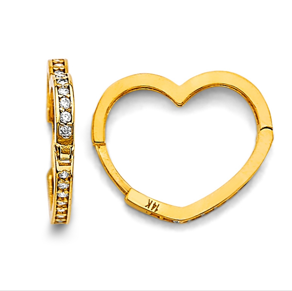 14KT Gold CZ Heart Shape Huggies Earrings